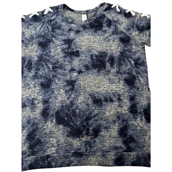 NO BO LONG SLV PULL-OVER CREW NECK TOP, WOMENS, XL(15-17)-BLUE GREY WHTE TIE DYE - Picture 6 of 12